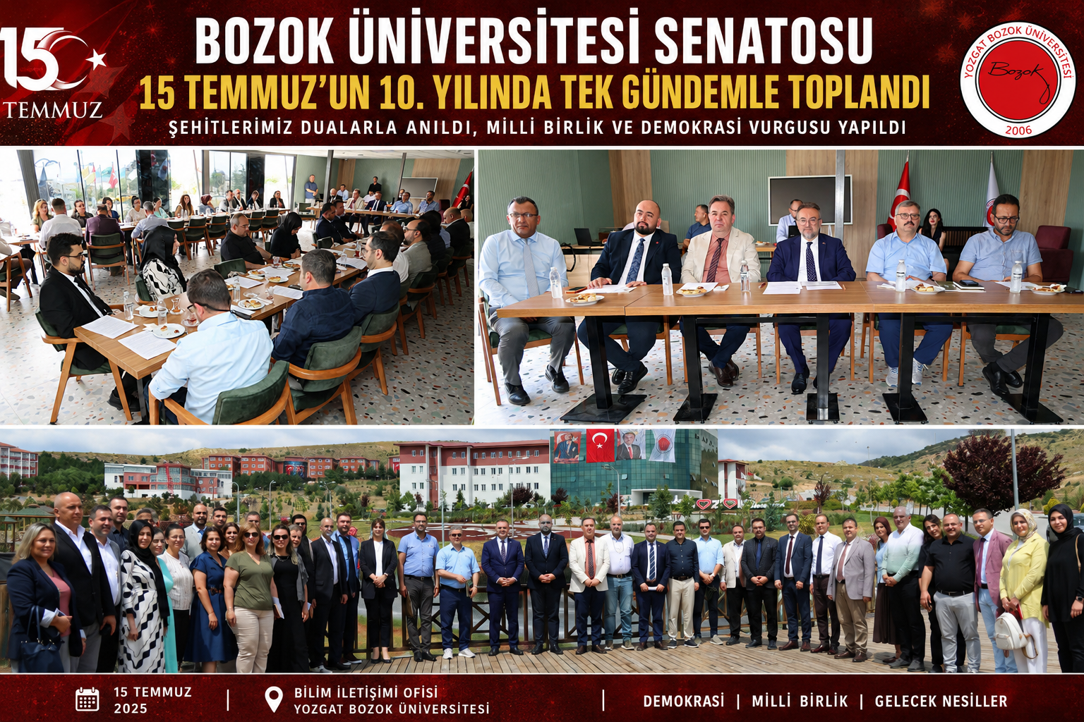Bozok Üniversitesi Senatosu 15 Temmuz'un 10. Yılında Tek Gündemle Toplandı