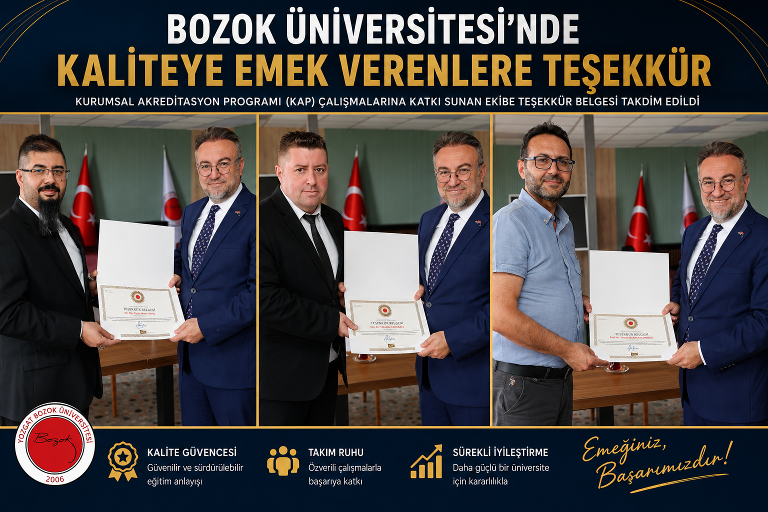 Bozok Üniversitesi'nde Kaliteye Emek Verenler Ödüllendirildi