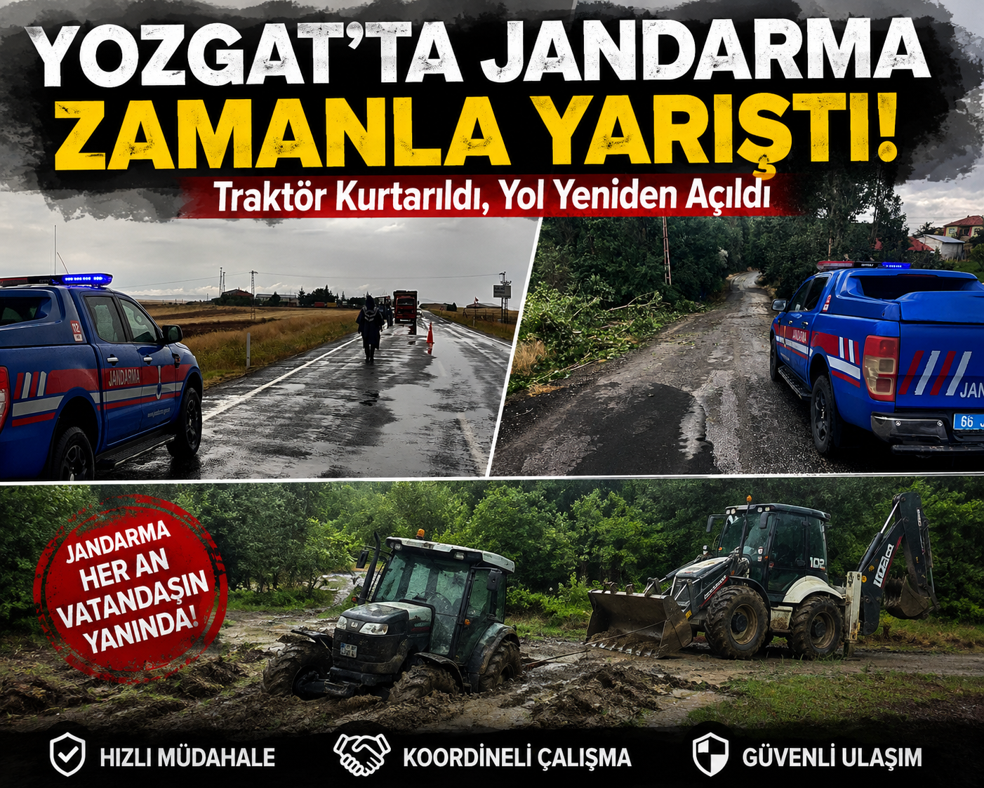 Yozgat'ta Jandarma Zamanla Yarıştı: Traktör Kurtarıldı, Yol Yeniden Açıldı