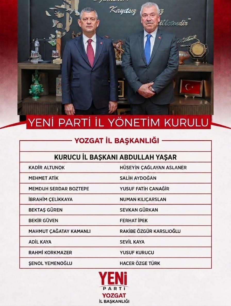 Yeni Parti Yozgat’ta Teşkilatlanıyor: Yönetim Kurulu Belli Oldu