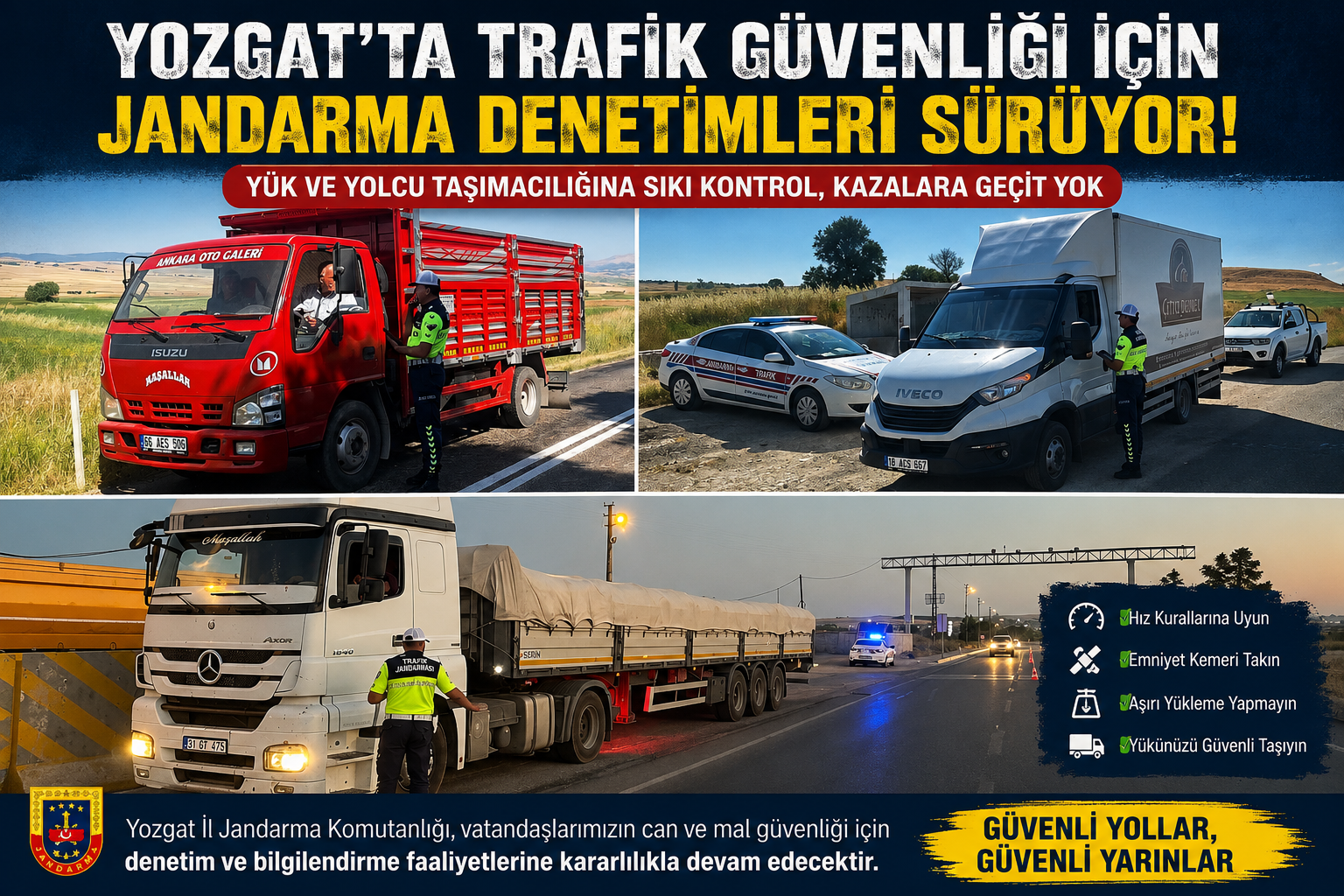 Yozgat’ta Jandarmadan Yük Taşıyan Araçlara Sıkı Denetim