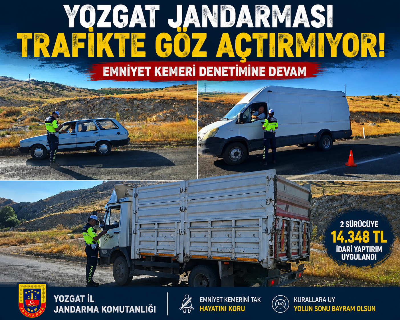 Yozgat’ta Jandarma Trafikte Göz Açtırmıyor