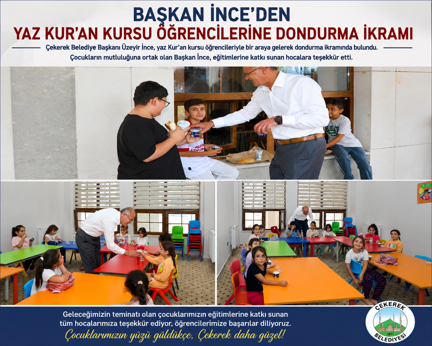 Çekerek’te Yaz Kur’an Kursu Öğrencilerine Başkan İnce’den Sürpriz İkram