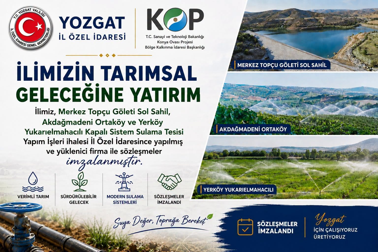 Yozgat’ta Tarıma Can Suyu Olacak 3 Büyük Sulama Projesinde İmzalar Atıldı