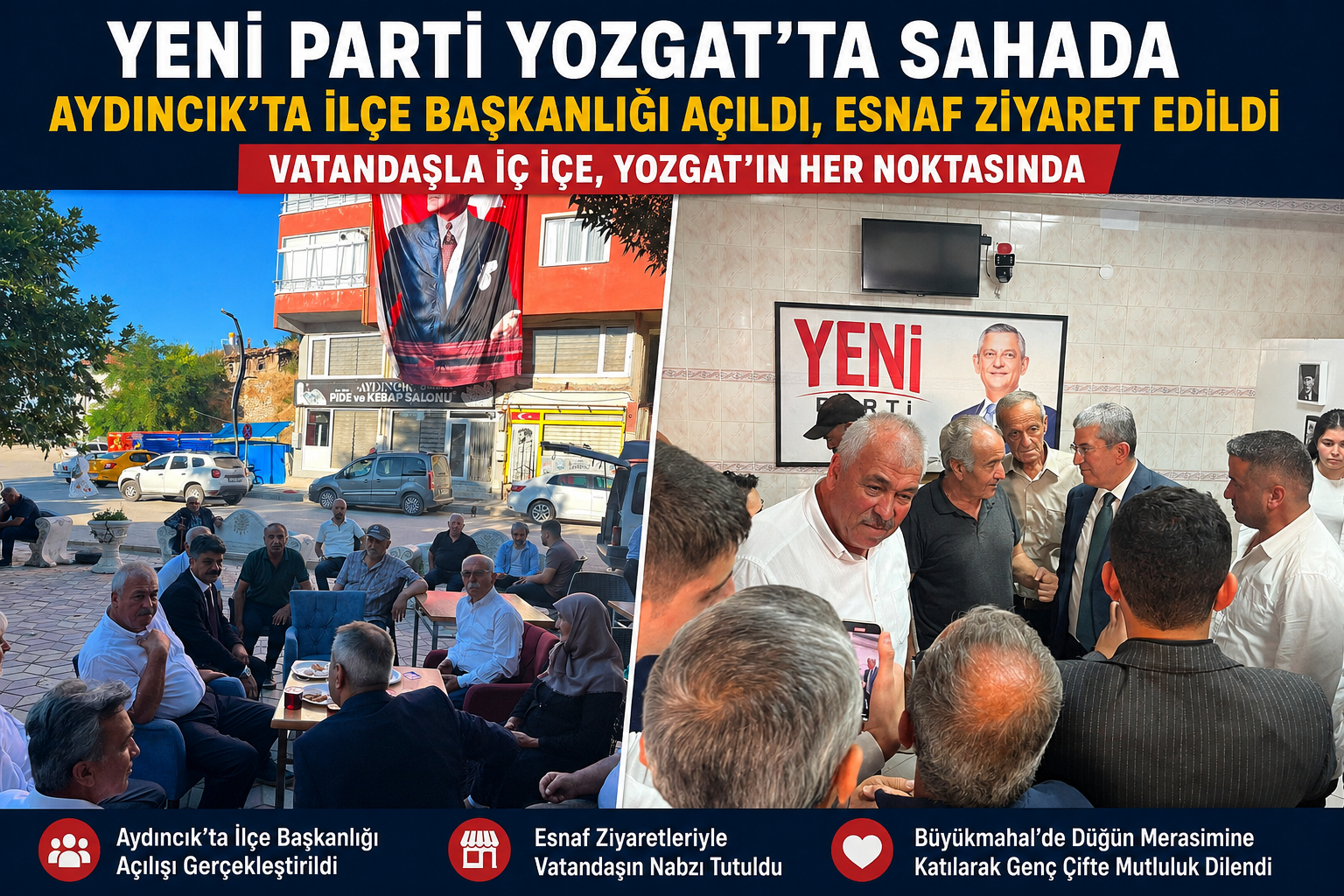 Yeni Parti Yozgat’ta Sahada: Aydıncık’ta İlçe Başkanlığı Açıldı, Esnaf Ziyaret Edildi